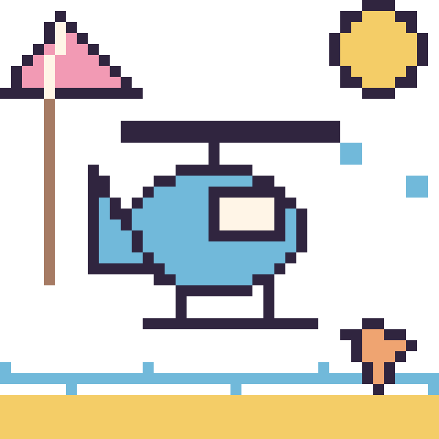 Modèle de pixel art Hélicoptère à la plage sur une grille de 40 par 40 cases