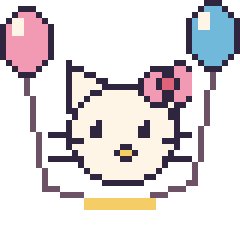 Pixel art Hello Kitty avec des ballons, grille 40 × 40