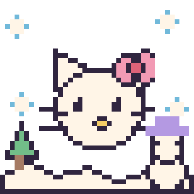 Modèle de pixel art Hello Kitty en hiver sur une grille de 40 par 40 cases