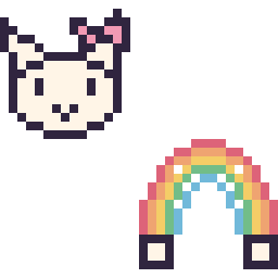 Pixel art Hello Kitty mini et Arc-en-ciel simple 16 × 16, grille 32 × 32