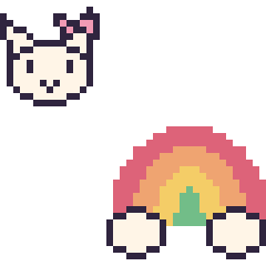 Pixel art Hello Kitty mini et Arc-en-ciel, grille 40 × 40