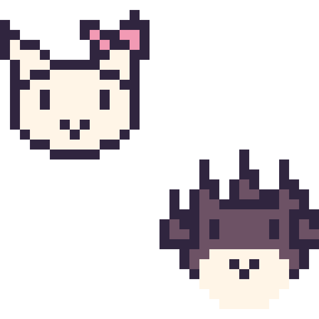 Modèle de pixel art Hello Kitty mini et Badtz-Maru mini sur une grille de 32 par 32 cases