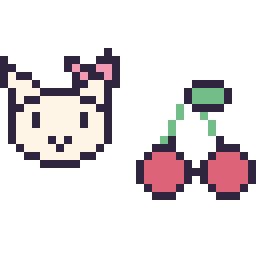Pixel art Hello Kitty mini et Cerise kawaii 16 × 16, grille 32 × 32