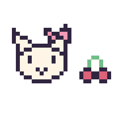 Pixel art Hello Kitty mini et Cerises mini, grille 32 × 32