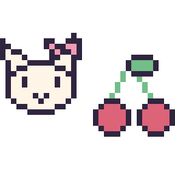 Pixel art Hello Kitty mini et Cerise simple 16 × 16, grille 32 × 32