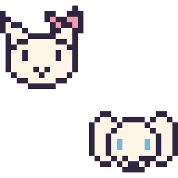Pixel art Hello Kitty mini et Cinnamoroll mini, grille 32 × 32