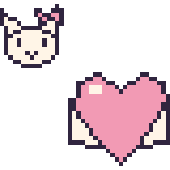 Pixel art Hello Kitty mini et Cœur ailé, grille 40 × 40