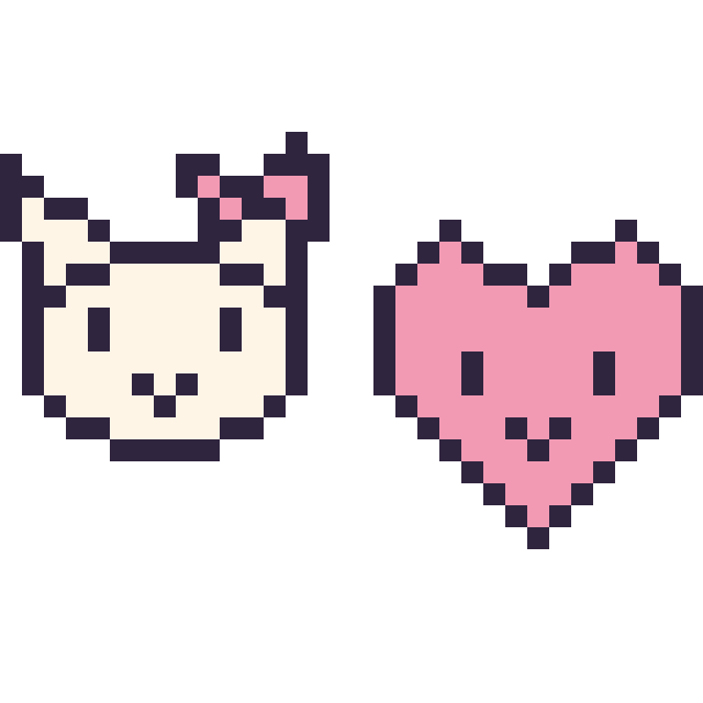 Modèle de pixel art Hello Kitty mini et Cœur kawaii 16 × 16 sur une grille de 32 par 32 cases
