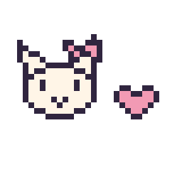 Pixel art Hello Kitty mini et Coeur mini, grille 32 × 32