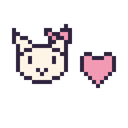 Pixel art Hello Kitty mini et Cœur simple 10 × 10, grille 32 × 32
