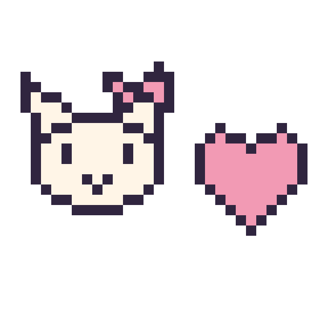 Modèle de pixel art Hello Kitty mini et Cœur simple 12 × 12 sur une grille de 32 par 32 cases