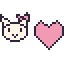 Pixel art Hello Kitty mini et Cœur simple 16 × 16, grille 32 × 32