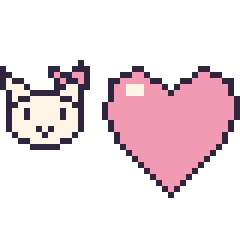 Pixel art Hello Kitty mini et Cœur, grille 40 × 40