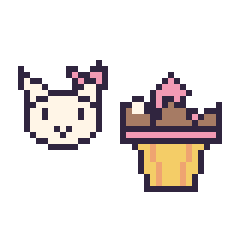 Pixel art Hello Kitty mini et Cupcake au chocolat, grille 40 × 40
