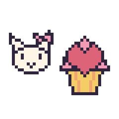 Pixel art Hello Kitty mini et Cupcake avec un cœur, grille 40 × 40