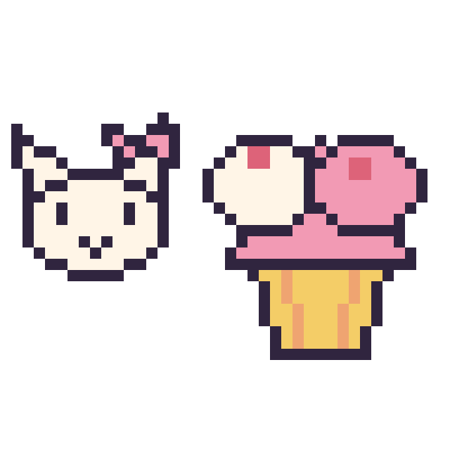 Modèle de pixel art Hello Kitty mini et Cupcake double garniture sur une grille de 40 par 40 cases
