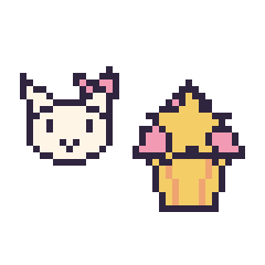 Pixel art Hello Kitty mini et Cupcake avec une étoile, grille 40 × 40