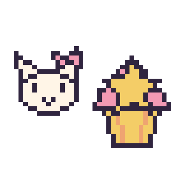 Modèle de pixel art Hello Kitty mini et Cupcake avec une étoile sur une grille de 40 par 40 cases