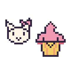 Pixel art Hello Kitty mini et Cupcake kawaii, grille 40 × 40