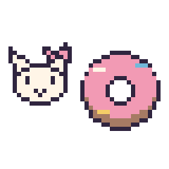 Pixel art Hello Kitty mini et Donut décoré, grille 40 × 40