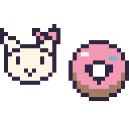 Pixel art Hello Kitty mini et Donut kawaii 16 × 16, grille 32 × 32