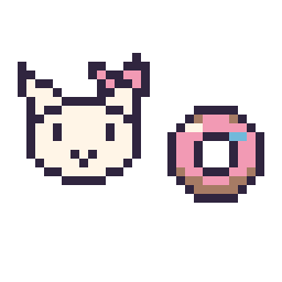 Pixel art Hello Kitty mini et Donut simple 12 × 12, grille 32 × 32