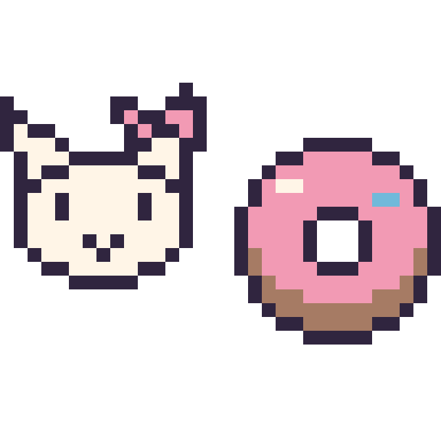 Modèle de pixel art Hello Kitty mini et Donut simple 16 × 16 sur une grille de 32 par 32 cases