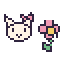 Pixel art Hello Kitty mini et Fleur kawaii 16 × 16, grille 32 × 32