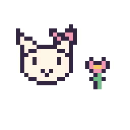 Pixel art Hello Kitty mini et Fleur mini, grille 32 × 32
