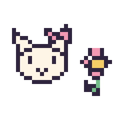 Pixel art Hello Kitty mini et Fleur simple 12 × 12, grille 32 × 32