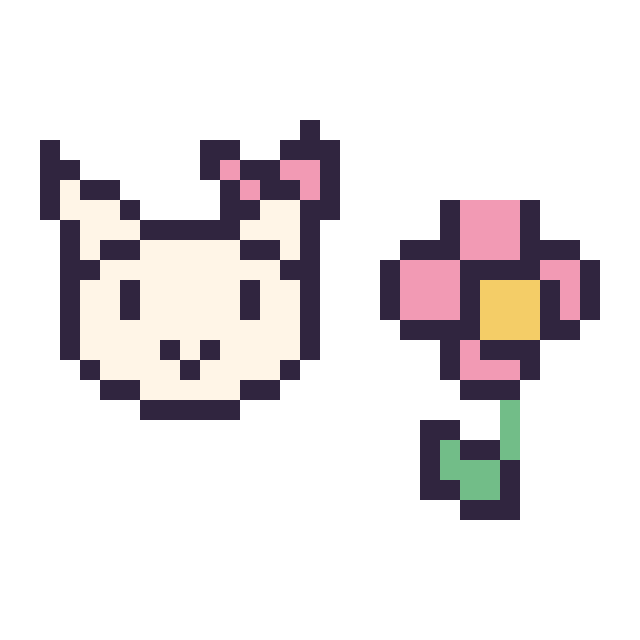 Modèle de pixel art Hello Kitty mini et Fleur simple 16 × 16 sur une grille de 32 par 32 cases