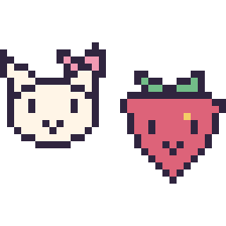 Pixel art Hello Kitty mini et Fraise kawaii 16 × 16, grille 32 × 32