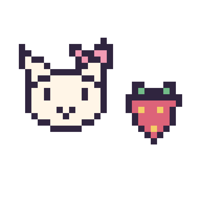 Modèle de pixel art Hello Kitty mini et Fraise simple 10 × 10 sur une grille de 32 par 32 cases