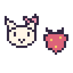 Pixel art Hello Kitty mini et Fraise simple 12 × 12, grille 32 × 32