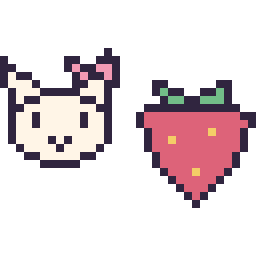 Pixel art Hello Kitty mini et Fraise simple 16 × 16, grille 32 × 32
