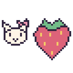 Pixel art Hello Kitty mini et Fraise, grille 40 × 40