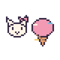 Pixel art Hello Kitty mini et Glace décoré, grille 40 × 40