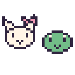 Pixel art Hello Kitty mini et Keroppi mini, grille 32 × 32