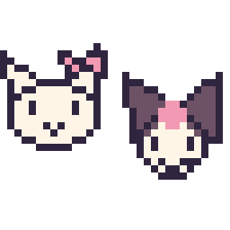 Pixel art Hello Kitty mini et Kuromi mini, grille 32 × 32