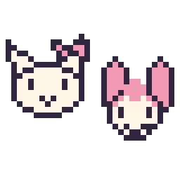 Pixel art Hello Kitty mini et My Melody mini, grille 32 × 32