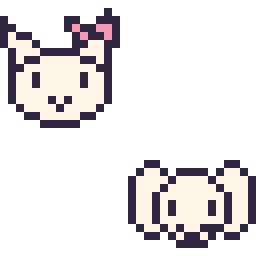 Pixel art Hello Kitty mini et Pochacco mini, grille 32 × 32