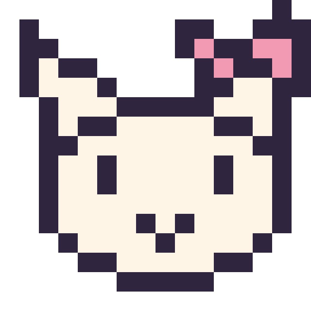 Modèle de pixel art Hello Kitty mini 16 × 16 sur une grille de 16 par 16 cases
