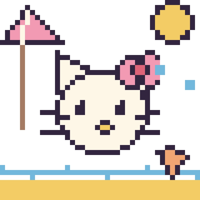 Modèle de pixel art Hello Kitty à la plage sur une grille de 40 par 40 cases