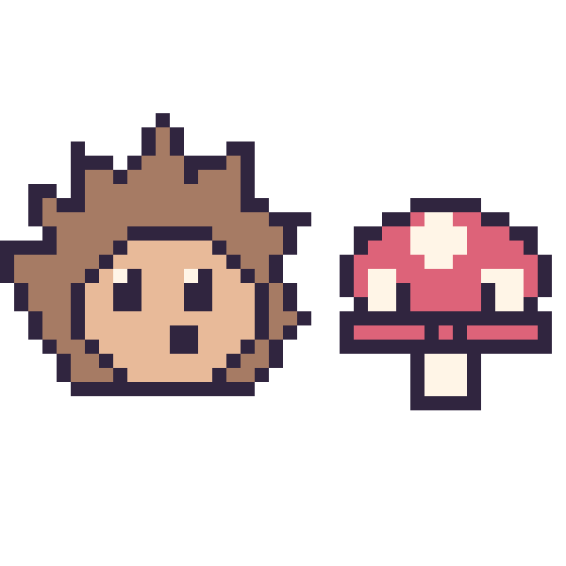 Modèle de pixel art Hérisson et Champignon kawaii 16 × 16 sur une grille de 40 par 40 cases