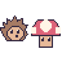 Pixel art Hérisson et Champignon Mario, grille 48 × 48
