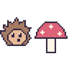 Pixel art Hérisson et Champignon, grille 48 × 48