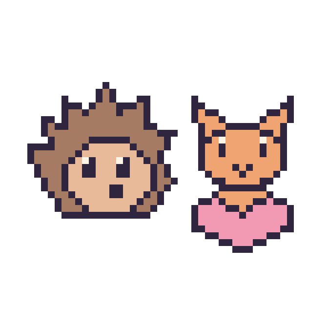 Modèle de pixel art Hérisson et Chat avec un cœur sur une grille de 48 par 48 cases