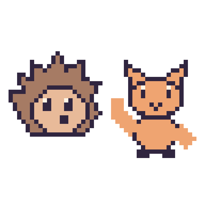 Modèle de pixel art Hérisson et Chat qui fait coucou sur une grille de 48 par 48 cases
