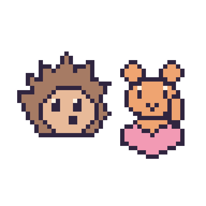 Modèle de pixel art Hérisson et Écureuil avec un cœur sur une grille de 48 par 48 cases