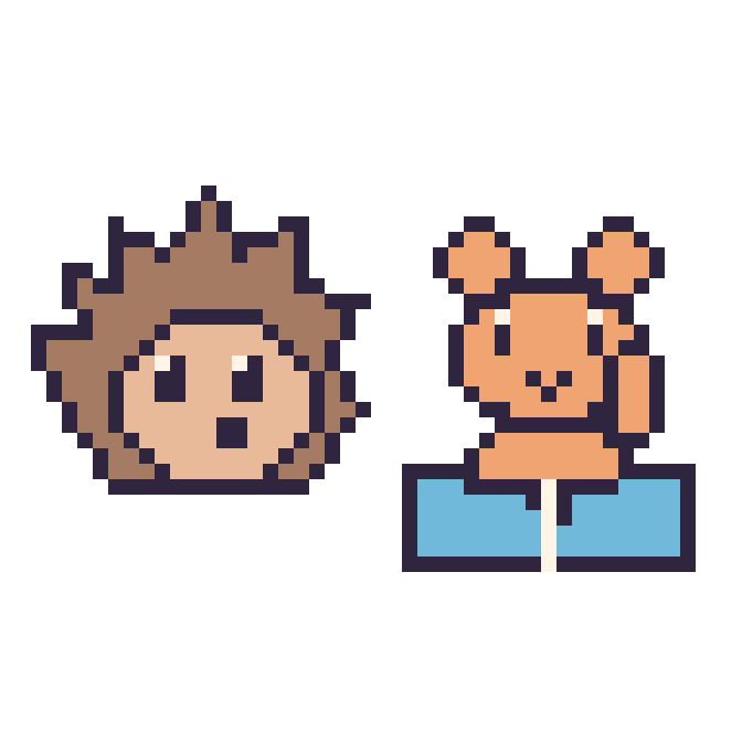 Modèle de pixel art Hérisson et Écureuil avec un livre sur une grille de 48 par 48 cases